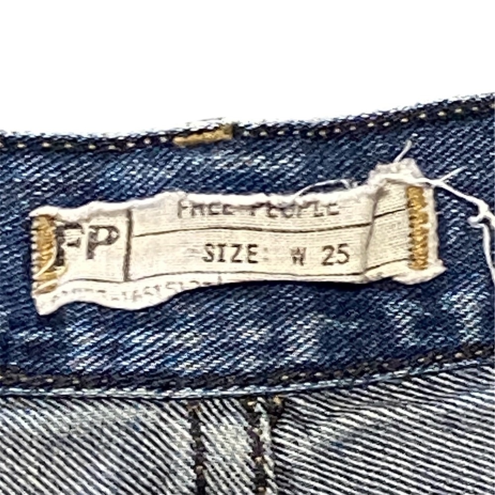 Free People Distressed Denim Cutoff Shorts Blue Studded Low Rise Womens Size 25 - Picture 2 of 5